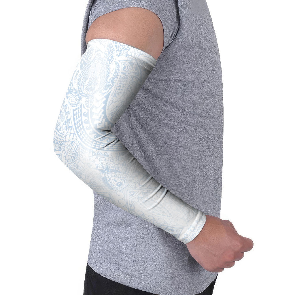 Hawaiian Turtles and Leis Arm Sleeves Tribal Kakau Pattern Airy White Blue Cloud Vibe LT03 - Polynesian Pride