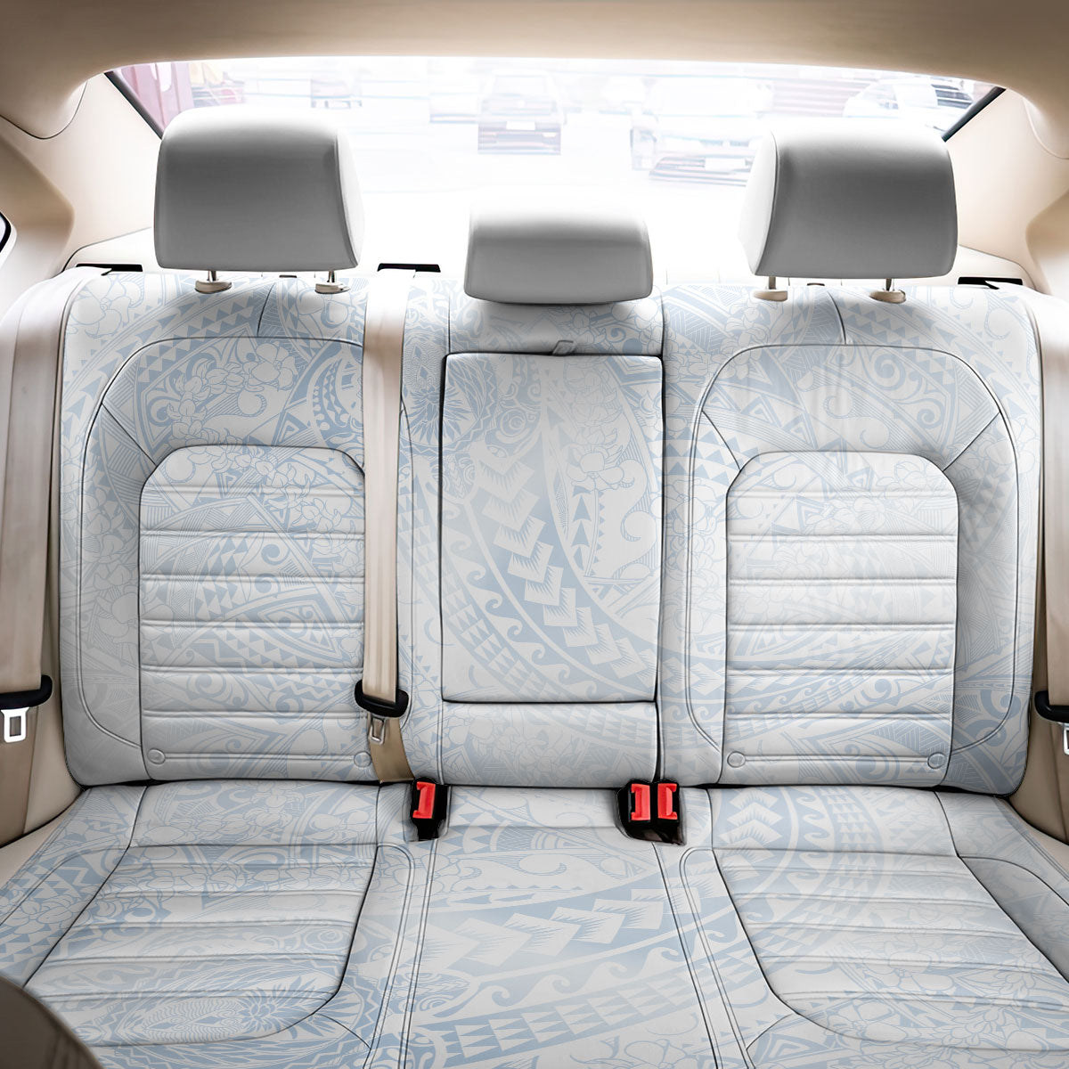 Hawaiian Turtles and Leis Back Car Seat Cover Tribal Kakau Pattern Airy White Blue Cloud Vibe LT03 - Polynesian Pride