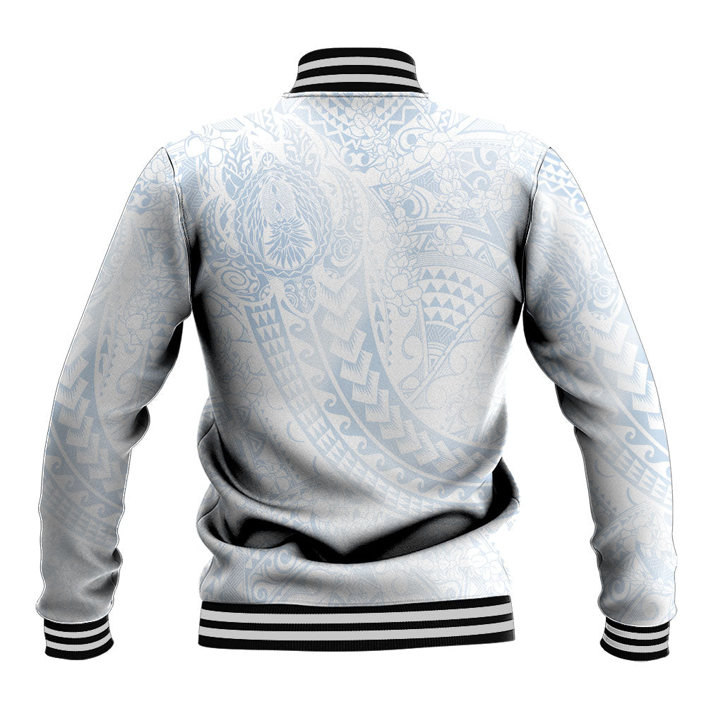 Hawaiian Turtles and Leis Baseball Jacket Tribal Kakau Pattern Airy White Blue Cloud Vibe LT03 - Polynesian Pride