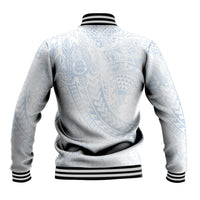 Hawaiian Turtles and Leis Baseball Jacket Tribal Kakau Pattern Airy White Blue Cloud Vibe LT03 - Polynesian Pride
