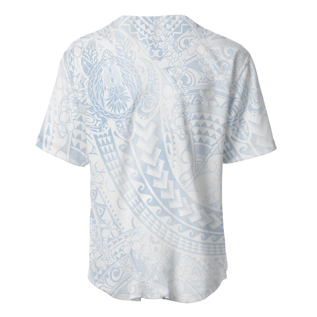 Hawaiian Turtles and Leis Baseball Jersey Tribal Kakau Pattern Airy White Blue Cloud Vibe LT03 - Polynesian Pride
