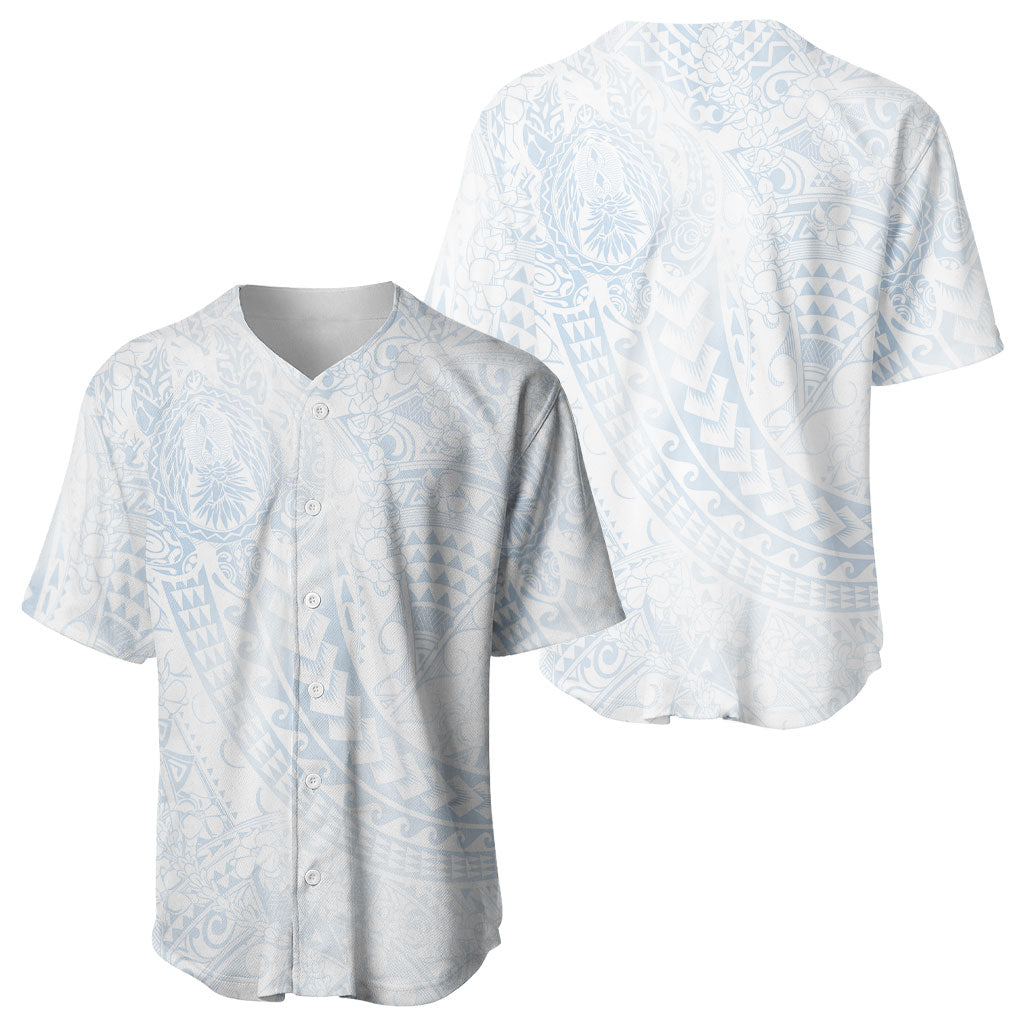 Hawaiian Turtles and Leis Baseball Jersey Tribal Kakau Pattern Airy White Blue Cloud Vibe LT03 - Polynesian Pride