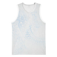Hawaiian Turtles and Leis Basketball Jersey Tribal Kakau Pattern Airy White Blue Cloud Vibe LT03 Unisex White - Polynesian Pride