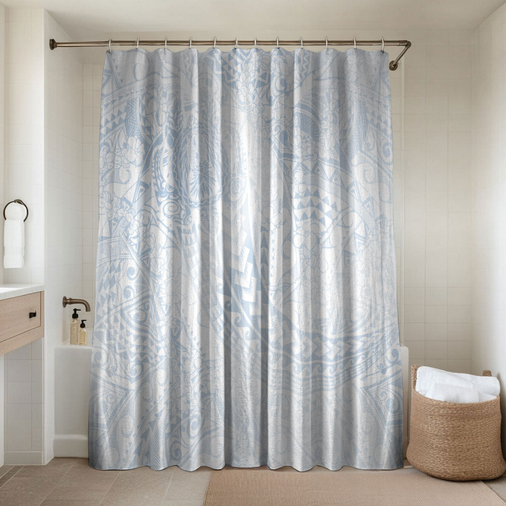 Hawaiian Turtles and Leis Bathroom Set Tribal Kakau Pattern Airy White Blue Cloud Vibe LT03 Shower Curtain Only White - Polynesian Pride