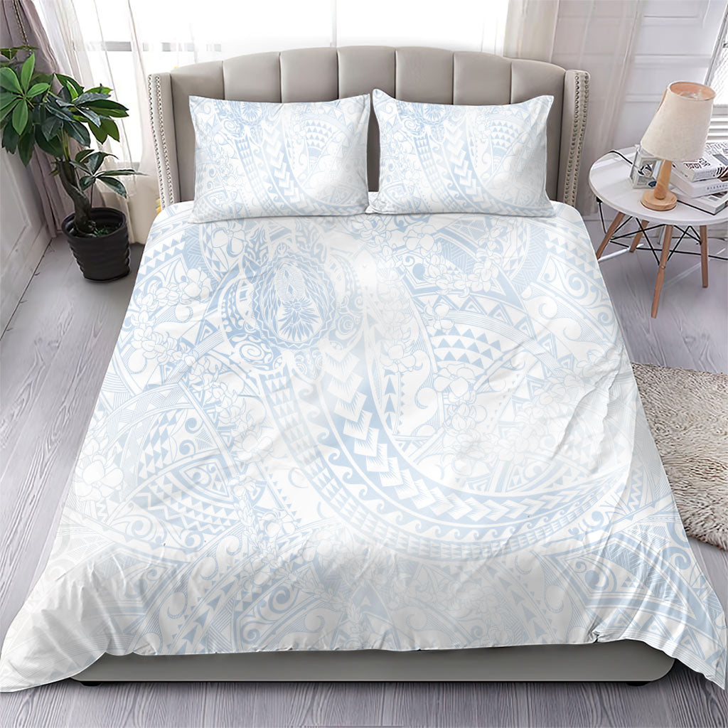 Hawaiian Turtles and Leis Bedding Set Tribal Kakau Pattern Airy White Blue Cloud Vibe LT03 - Polynesian Pride