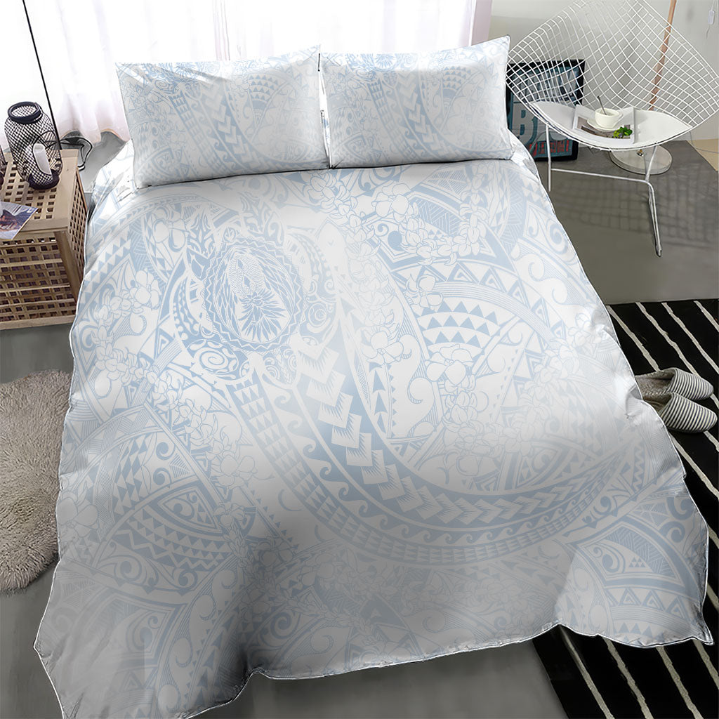 Hawaiian Turtles and Leis Bedding Set Tribal Kakau Pattern Airy White Blue Cloud Vibe LT03 - Polynesian Pride