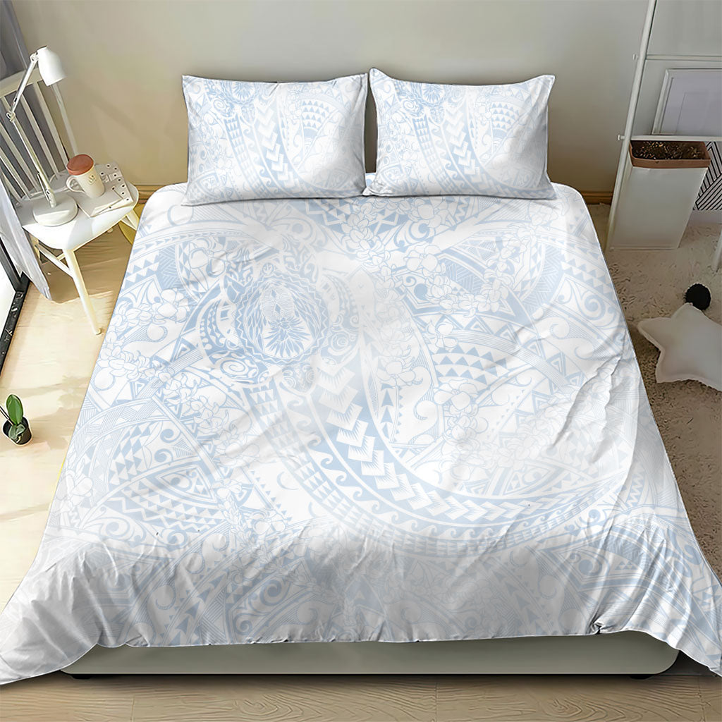 Hawaiian Turtles and Leis Bedding Set Tribal Kakau Pattern Airy White Blue Cloud Vibe LT03 - Polynesian Pride