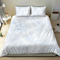 Hawaiian Turtles and Leis Bedding Set Tribal Kakau Pattern Airy White Blue Cloud Vibe LT03 - Polynesian Pride
