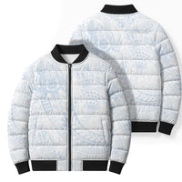 Hawaiian Turtles and Leis Bomber Puffer Jacket Tribal Kakau Pattern Airy White Blue Cloud Vibe LT03 - Polynesian Pride
