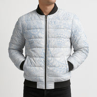Hawaiian Turtles and Leis Bomber Puffer Jacket Tribal Kakau Pattern Airy White Blue Cloud Vibe LT03 - Polynesian Pride