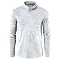 Hawaiian Turtles and Leis Button Sweatshirt Tribal Kakau Pattern Airy White Blue Cloud Vibe LT03 White - Polynesian Pride