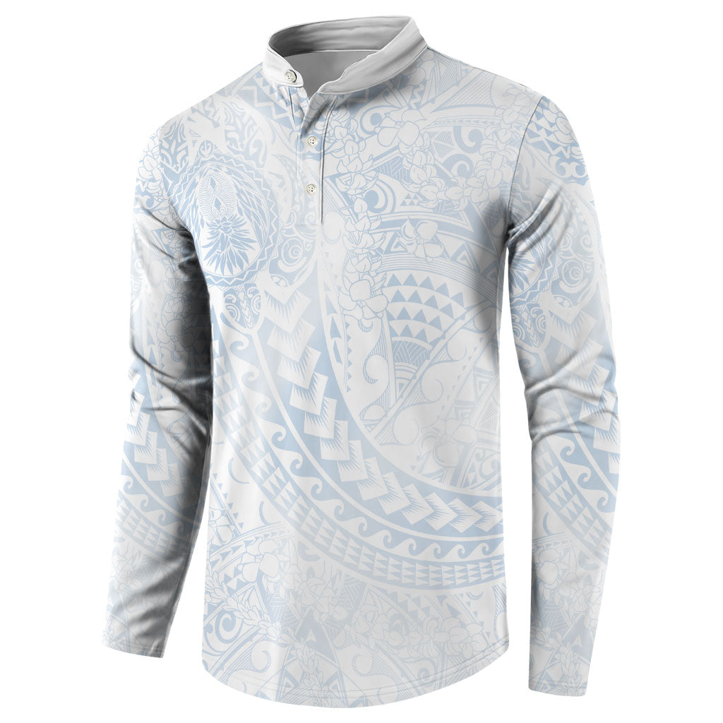 Hawaiian Turtles and Leis Button Sweatshirt Tribal Kakau Pattern Airy White Blue Cloud Vibe LT03 - Polynesian Pride