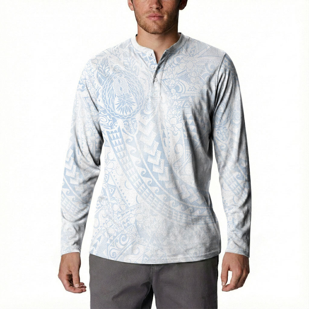 Hawaiian Turtles and Leis Button Sweatshirt Tribal Kakau Pattern Airy White Blue Cloud Vibe LT03 - Polynesian Pride
