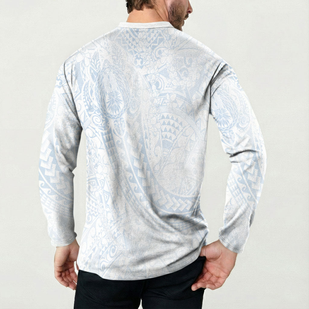 Hawaiian Turtles and Leis Button Sweatshirt Tribal Kakau Pattern Airy White Blue Cloud Vibe LT03 - Polynesian Pride