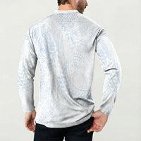 Hawaiian Turtles and Leis Button Sweatshirt Tribal Kakau Pattern Airy White Blue Cloud Vibe LT03 - Polynesian Pride