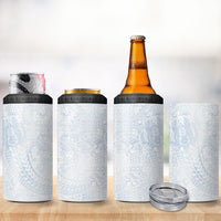 Hawaiian Turtles and Leis 4 in 1 Can Cooler Tumbler Tribal Kakau Pattern Airy White Blue Cloud Vibe LT03 - Polynesian Pride