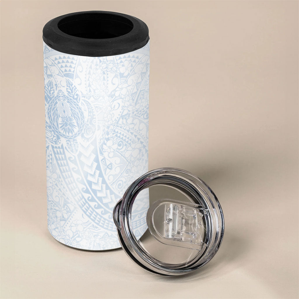 Hawaiian Turtles and Leis 4 in 1 Can Cooler Tumbler Tribal Kakau Pattern Airy White Blue Cloud Vibe LT03 - Polynesian Pride