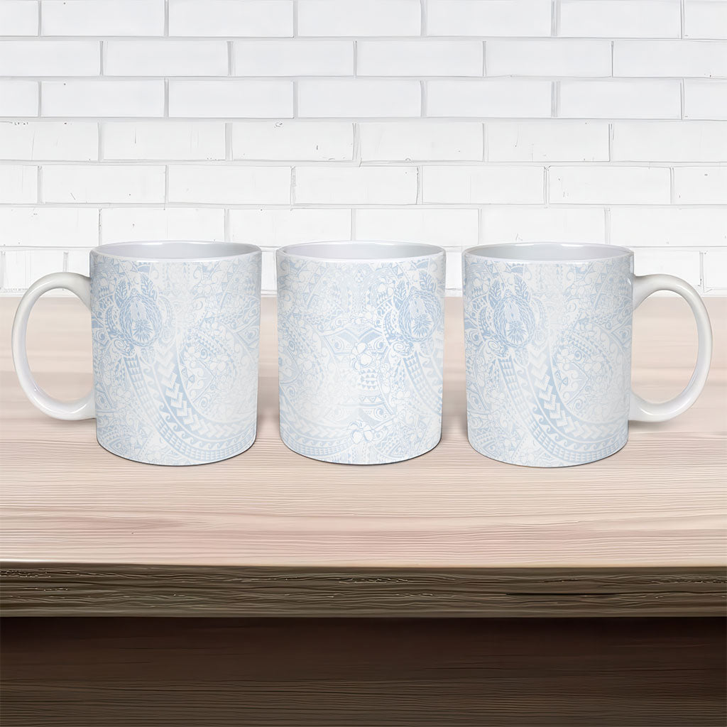 Hawaiian Turtles and Leis Ceramic Mug Tribal Kakau Pattern Airy White Blue Cloud Vibe LT03 - Polynesian Pride