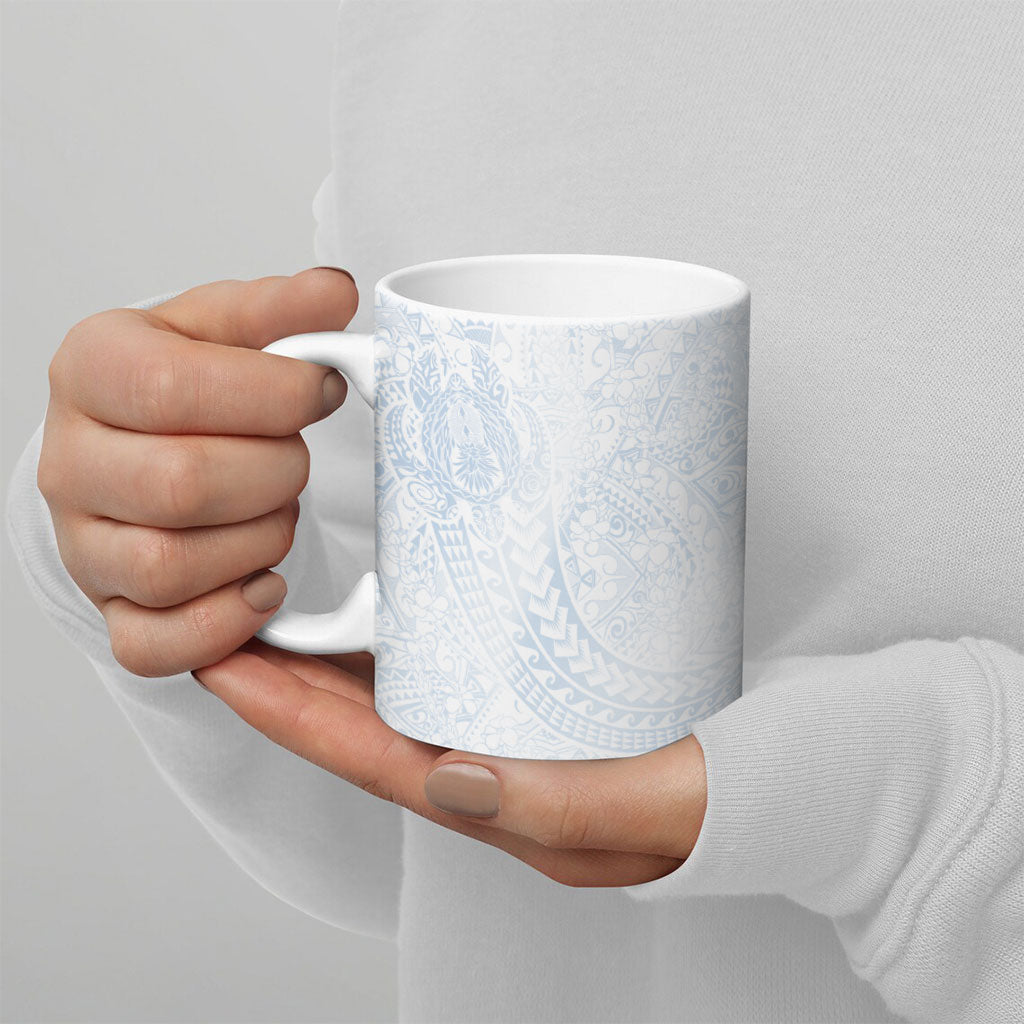 Hawaiian Turtles and Leis Ceramic Mug Tribal Kakau Pattern Airy White Blue Cloud Vibe LT03 - Polynesian Pride