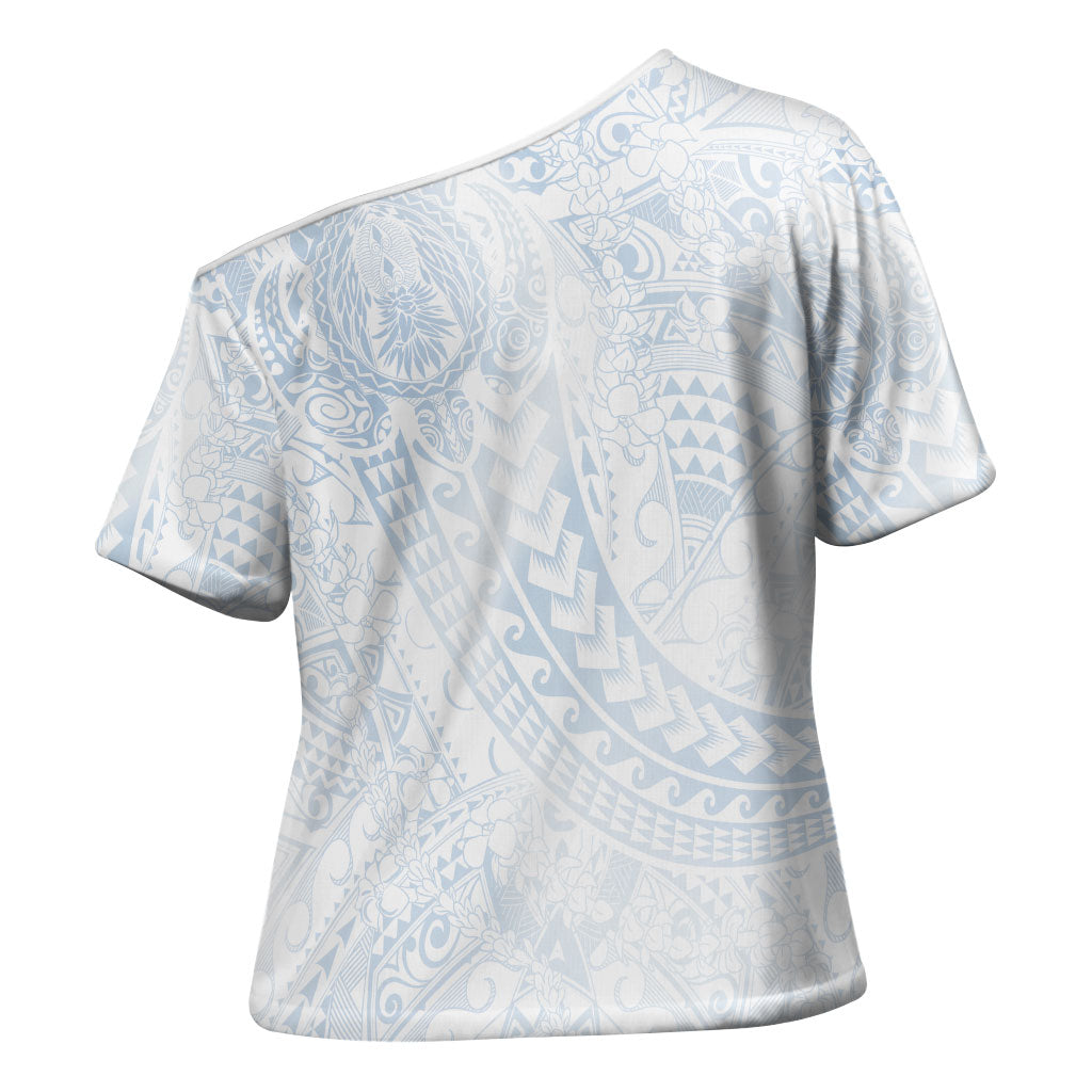 Hawaiian Turtles and Leis Cross Shoulder Shirt Tribal Kakau Pattern Airy White Blue Cloud Vibe LT03 - Polynesian Pride