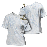 Hawaiian Turtles and Leis Cross Shoulder Shirt Tribal Kakau Pattern Airy White Blue Cloud Vibe LT03 - Polynesian Pride
