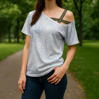 Hawaiian Turtles and Leis Cross Shoulder Shirt Tribal Kakau Pattern Airy White Blue Cloud Vibe LT03 - Polynesian Pride