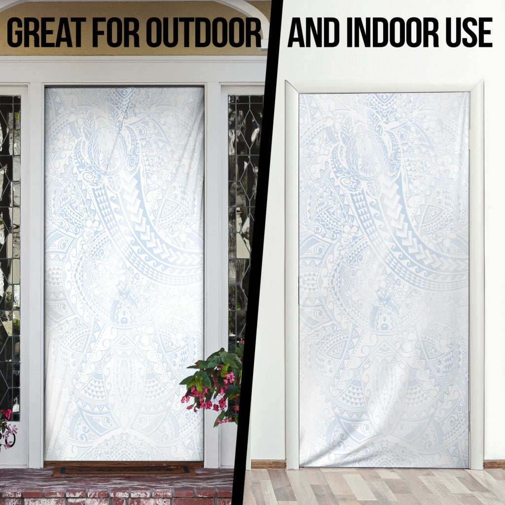 Hawaiian Turtles and Leis Door Cover Tribal Kakau Pattern Airy White Blue Cloud Vibe LT03 - Polynesian Pride