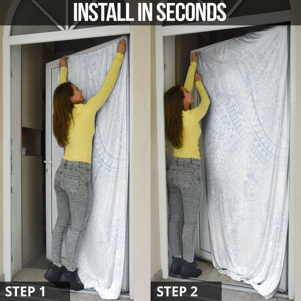 Hawaiian Turtles and Leis Door Cover Tribal Kakau Pattern Airy White Blue Cloud Vibe LT03 - Polynesian Pride