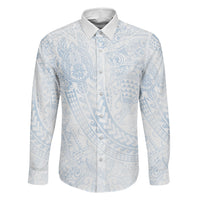 Hawaiian Turtles and Leis Family Matching Long Sleeve Bodycon Dress and Hawaiian Shirt Tribal Kakau Pattern Airy White Blue Cloud Vibe LT03 Dad's Shirt - Long Sleeve White - Polynesian Pride
