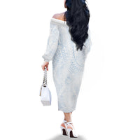 Hawaiian Turtles and Leis Family Matching Off The Shoulder Long Sleeve Dress and Hawaiian Shirt Tribal Kakau Pattern Airy White Blue Cloud Vibe LT03 - Polynesian Pride