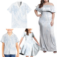 Hawaiian Turtles and Leis Family Matching Off Shoulder Maxi Dress and Hawaiian Shirt Tribal Kakau Pattern Airy White Blue Cloud Vibe LT03 - Polynesian Pride