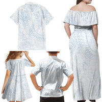 Hawaiian Turtles and Leis Family Matching Off Shoulder Maxi Dress and Hawaiian Shirt Tribal Kakau Pattern Airy White Blue Cloud Vibe LT03 - Polynesian Pride