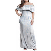 Hawaiian Turtles and Leis Family Matching Off Shoulder Maxi Dress and Hawaiian Shirt Tribal Kakau Pattern Airy White Blue Cloud Vibe LT03 Mom's Dress White - Polynesian Pride