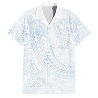 Hawaiian Turtles and Leis Family Matching Off Shoulder Short Dress and Hawaiian Shirt Tribal Kakau Pattern Airy White Blue Cloud Vibe LT03 Dad's Shirt - Short Sleeve White - Polynesian Pride