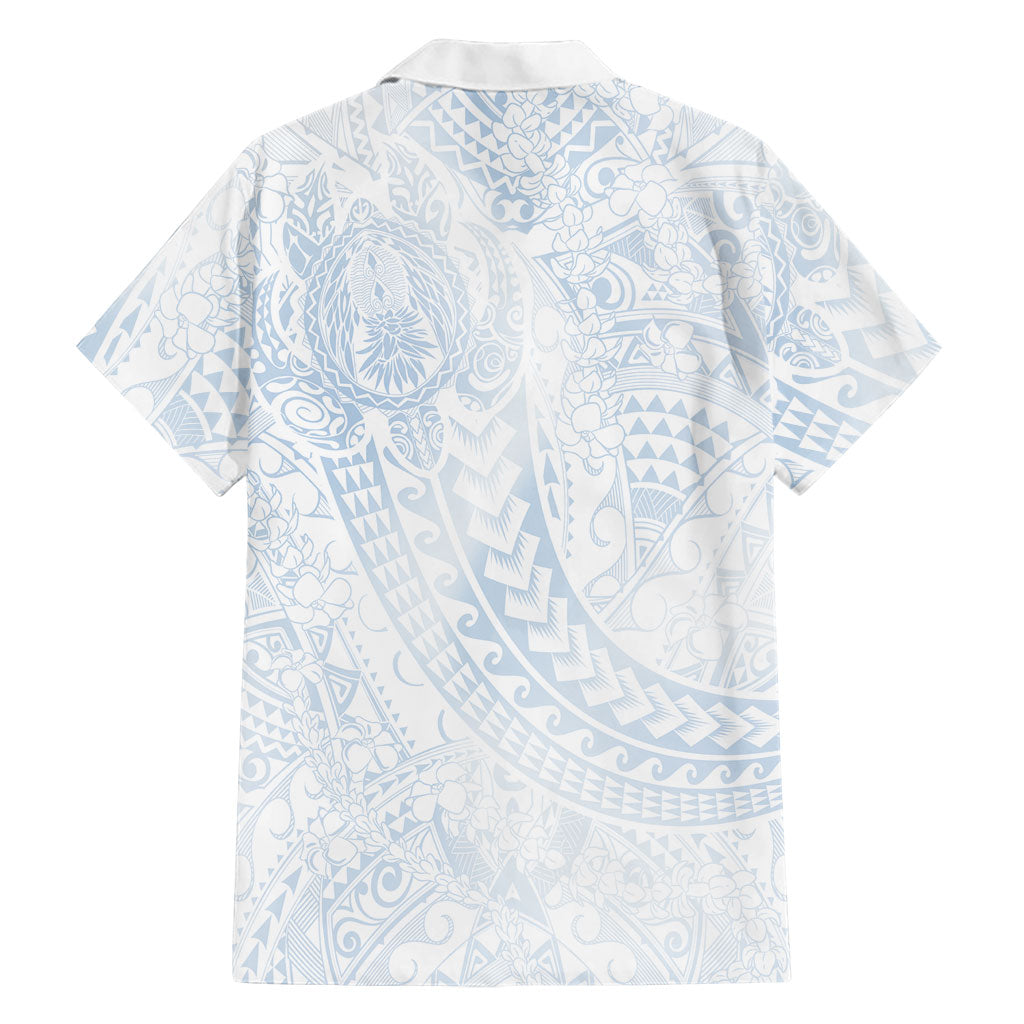 Hawaiian Turtles and Leis Family Matching Off Shoulder Short Dress and Hawaiian Shirt Tribal Kakau Pattern Airy White Blue Cloud Vibe LT03 - Polynesian Pride