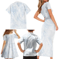 Hawaiian Turtles and Leis Family Matching Short Sleeve Bodycon Dress and Hawaiian Shirt Tribal Kakau Pattern Airy White Blue Cloud Vibe LT03 - Polynesian Pride
