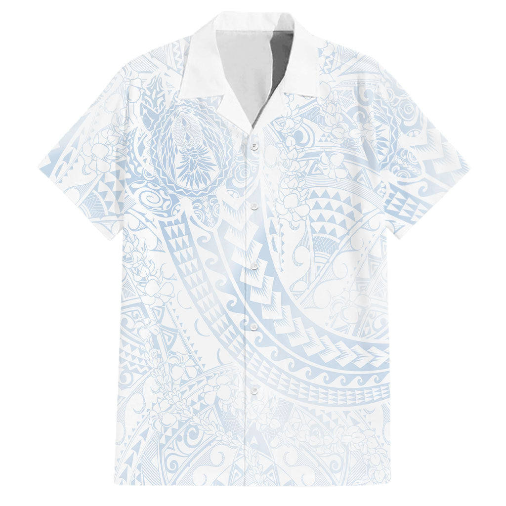 Hawaiian Turtles and Leis Family Matching Short Sleeve Bodycon Dress and Hawaiian Shirt Tribal Kakau Pattern Airy White Blue Cloud Vibe LT03 Dad's Shirt - Short Sleeve White - Polynesian Pride