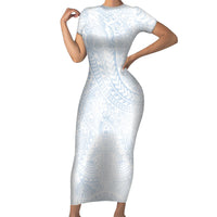 Hawaiian Turtles and Leis Family Matching Short Sleeve Bodycon Dress and Hawaiian Shirt Tribal Kakau Pattern Airy White Blue Cloud Vibe LT03 Mom's Dress White - Polynesian Pride
