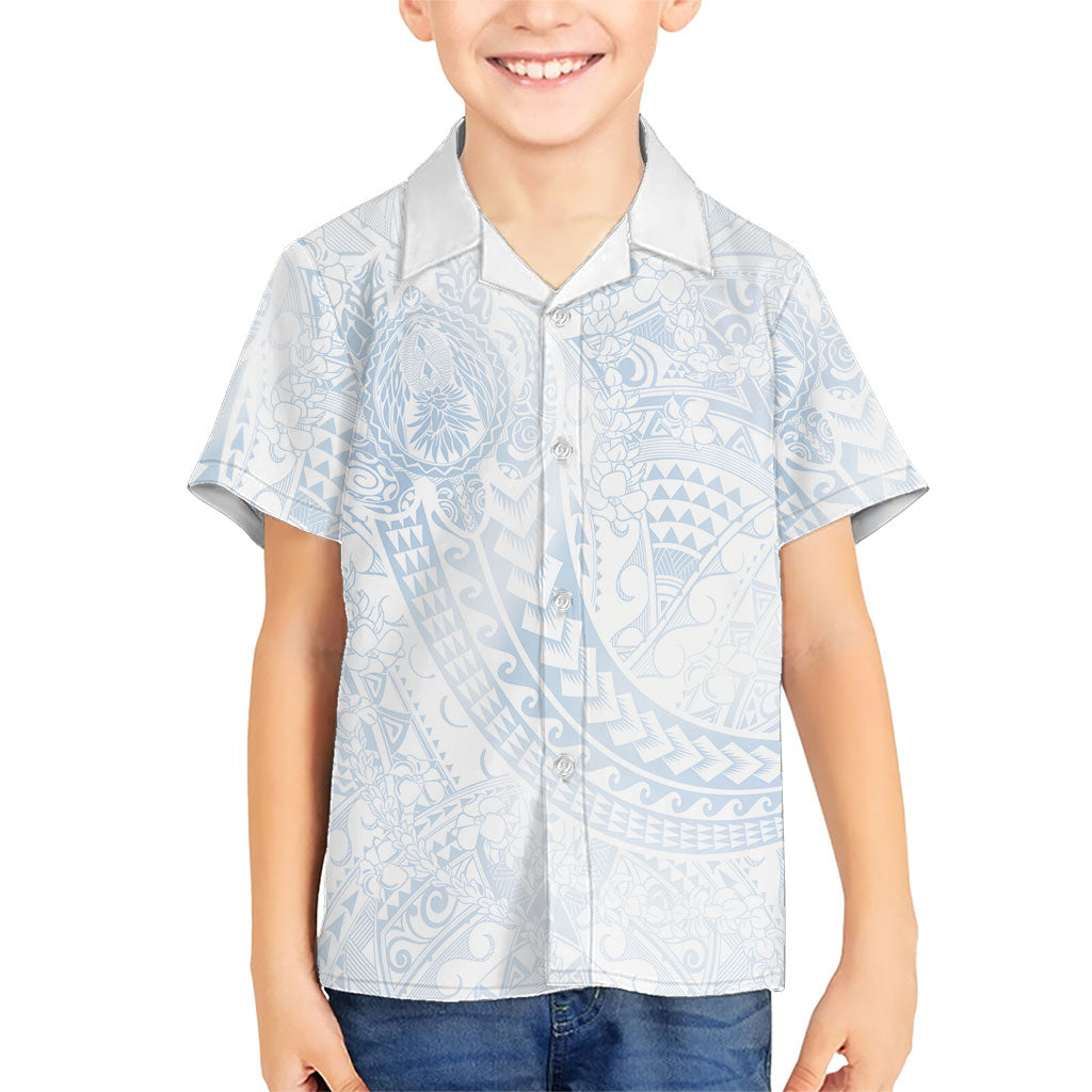 Hawaiian Turtles and Leis Family Matching Summer Maxi Dress and Hawaiian Shirt Tribal Kakau Pattern Airy White Blue Cloud Vibe LT03 Son's Shirt White - Polynesian Pride