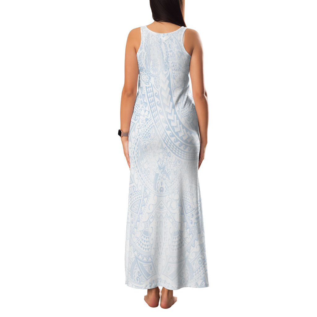 Hawaiian Turtles and Leis Family Matching Tank Maxi Dress and Hawaiian Shirt Tribal Kakau Pattern Airy White Blue Cloud Vibe LT03 - Polynesian Pride