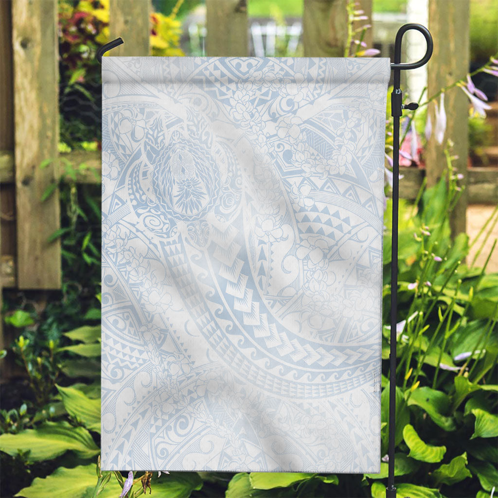 Hawaiian Turtles and Leis Garden Flag Tribal Kakau Pattern Airy White Blue Cloud Vibe LT03 Garden Flag White - Polynesian Pride