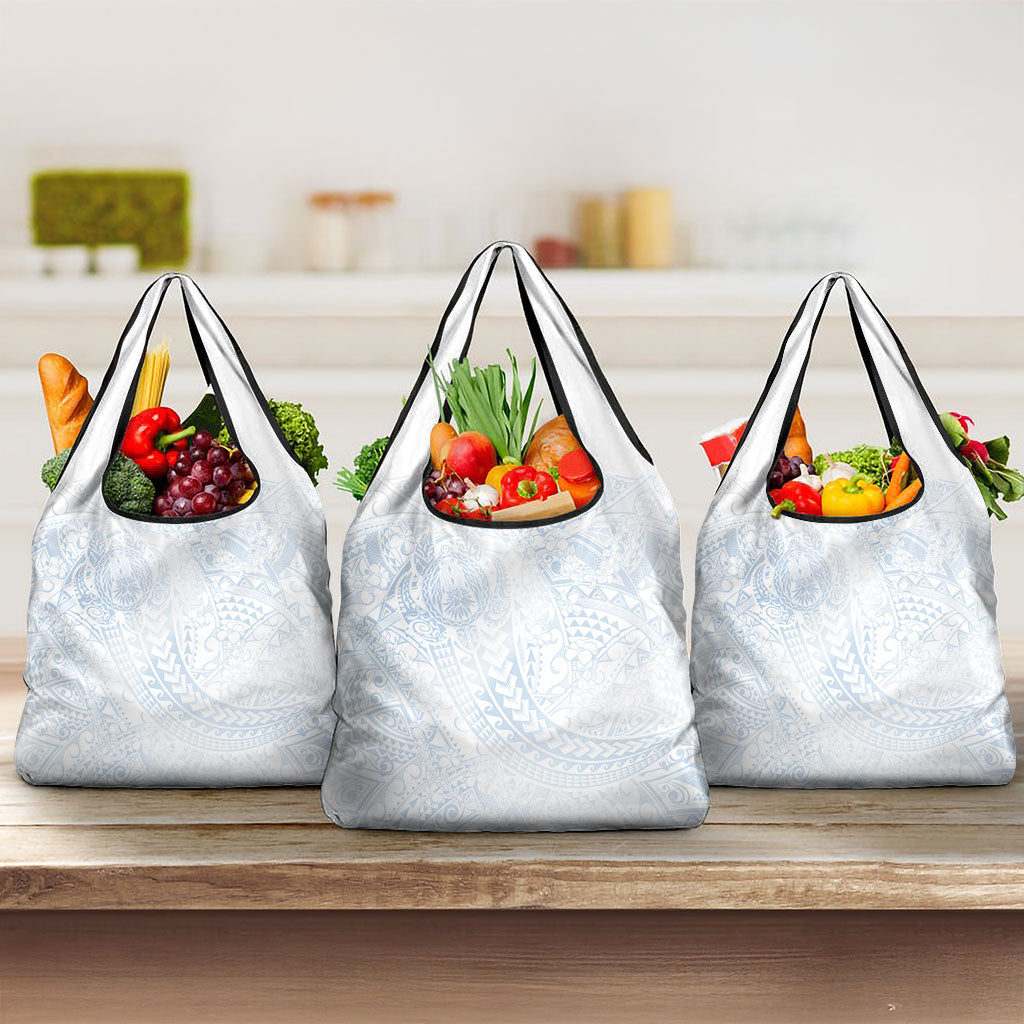 Hawaiian Turtles and Leis Grocery Bag Tribal Kakau Pattern Airy White Blue Cloud Vibe LT03 3-pack One Size White - Polynesian Pride
