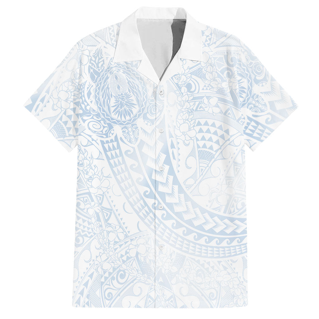 Hawaiian Turtles and Leis Hawaiian Shirt Tribal Kakau Pattern Airy White Blue Cloud Vibe LT03 White - Polynesian Pride