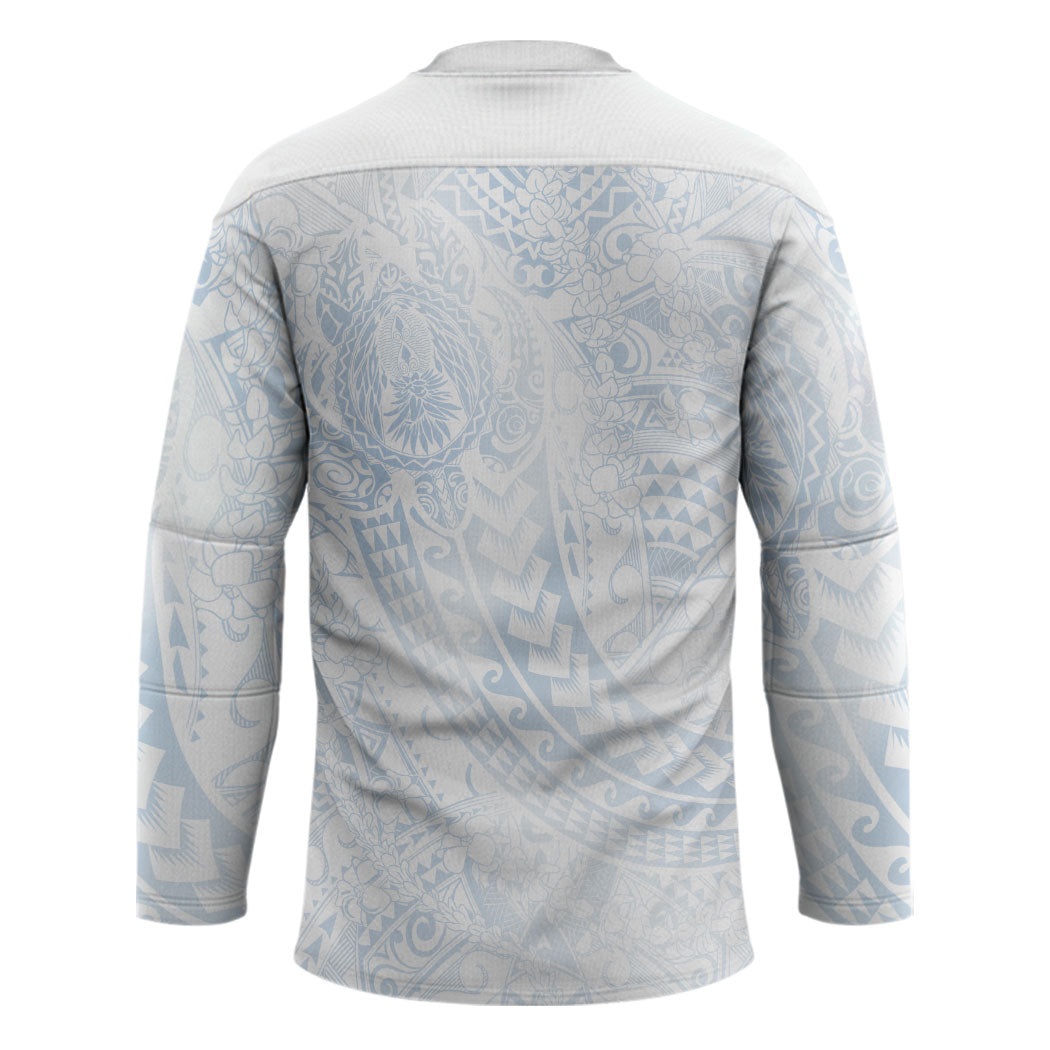 Hawaiian Turtles and Leis Hockey Jersey Tribal Kakau Pattern Airy White Blue Cloud Vibe LT03 - Polynesian Pride
