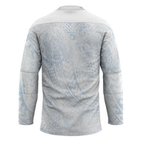 Hawaiian Turtles and Leis Hockey Jersey Tribal Kakau Pattern Airy White Blue Cloud Vibe LT03 - Polynesian Pride