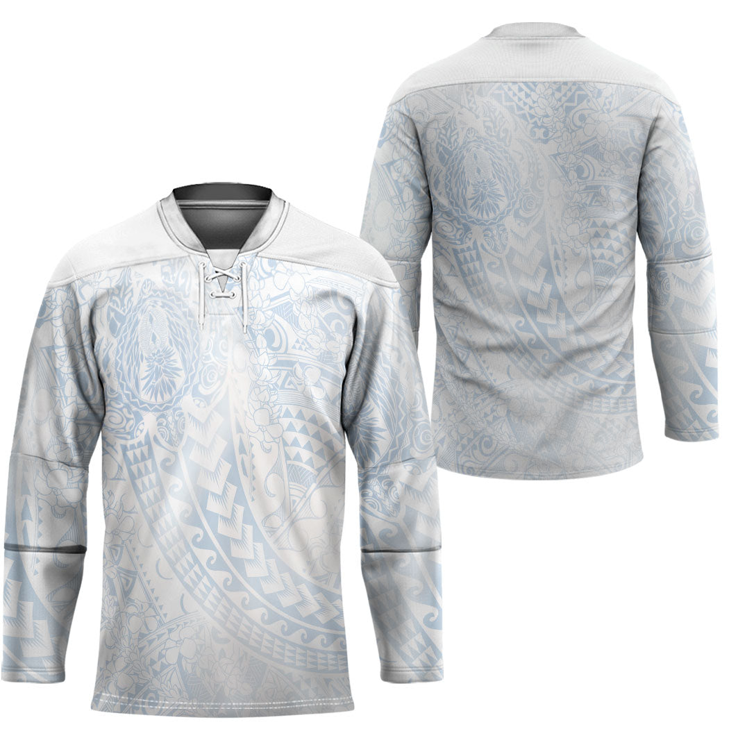 Hawaiian Turtles and Leis Hockey Jersey Tribal Kakau Pattern Airy White Blue Cloud Vibe LT03 - Polynesian Pride
