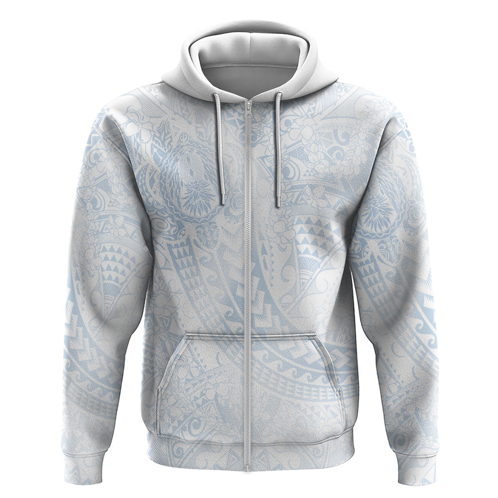 Hawaiian Turtles and Leis Hoodie Tribal Kakau Pattern Airy White Blue Cloud Vibe LT03 Zip Hoodie White - Polynesian Pride