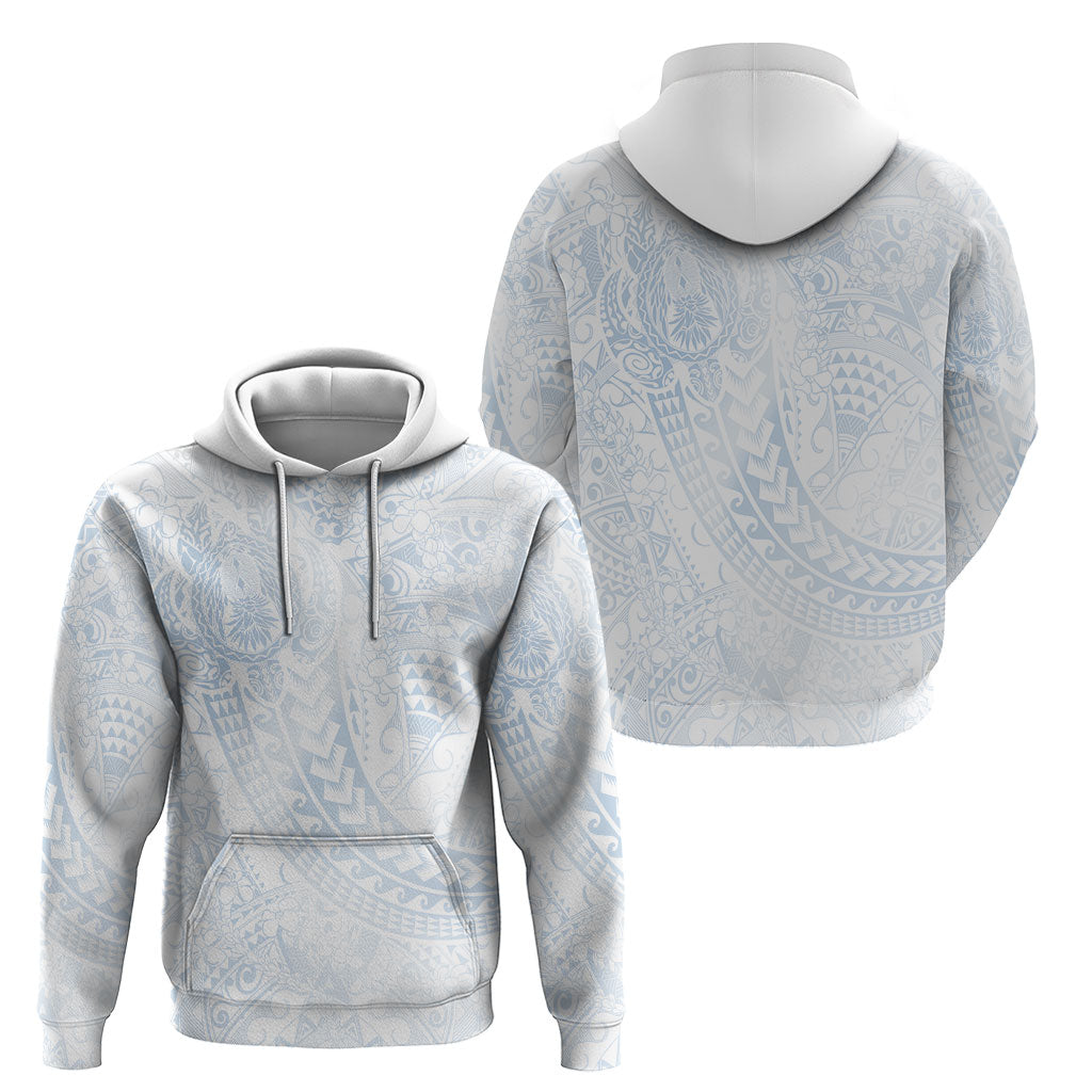 Hawaiian Turtles and Leis Hoodie Tribal Kakau Pattern Airy White Blue Cloud Vibe LT03 - Polynesian Pride