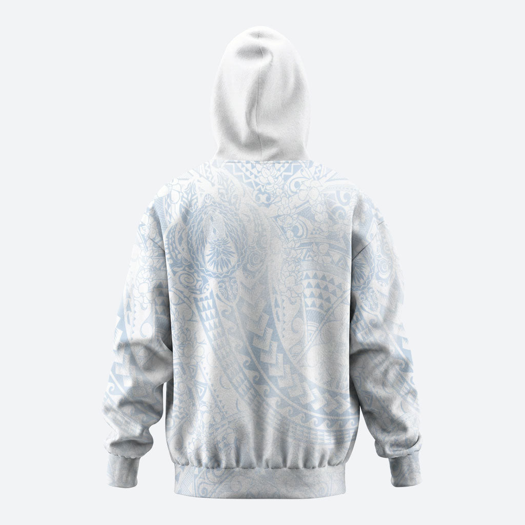 Hawaiian Turtles and Leis Hoodie Tribal Kakau Pattern Airy White Blue Cloud Vibe LT03 - Polynesian Pride