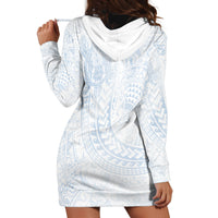 Hawaiian Turtles and Leis Hoodie Dress Tribal Kakau Pattern Airy White Blue Cloud Vibe LT03 - Polynesian Pride